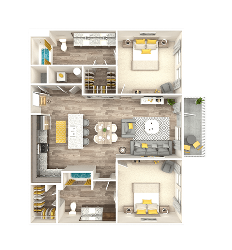 a 3d floor plan of a bedroom apartment